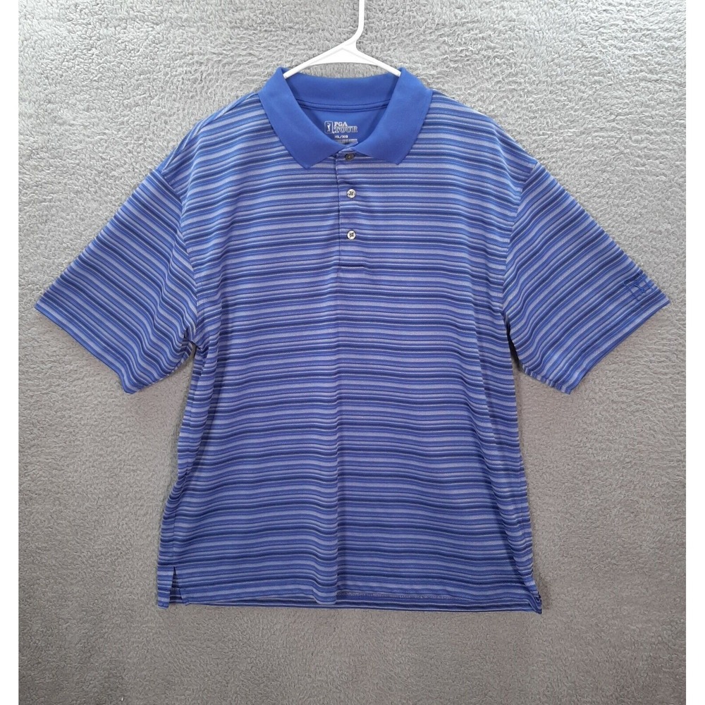 PGA Tour Shirt Adult Extra Large Blue Striped Golf Polo Golfing Preppy‎ Workwear